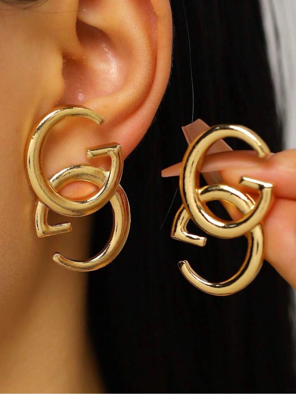Gold Double G Interlocking Hoop Earrings - Women Jewelry